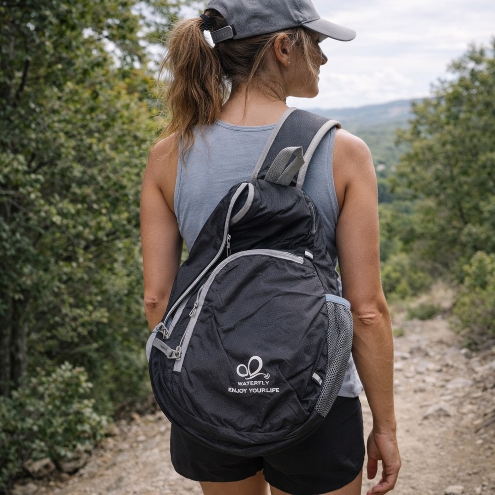 Waterfly Black Gray Sling Backpack Crossbody Hiking Travel Daypack